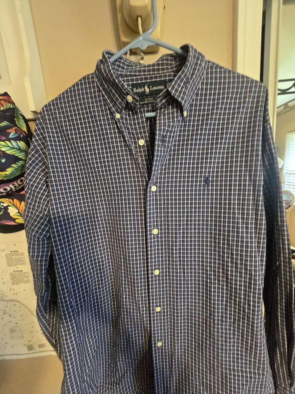 Ralph Lauren Navy and White Plaid Button-Down Shirt - Men